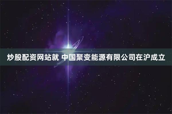 炒股配资网站就 中国聚变能源有限公司在沪成立